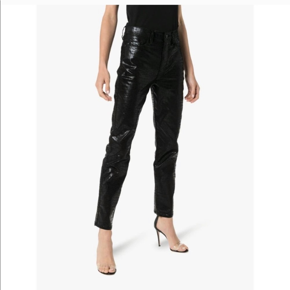 NEW FRAME Le Sylvie Croc Faux Leather Black Pants